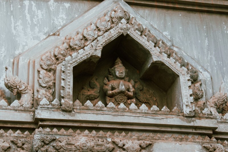 door detail of patuxai monument in vientiane lao