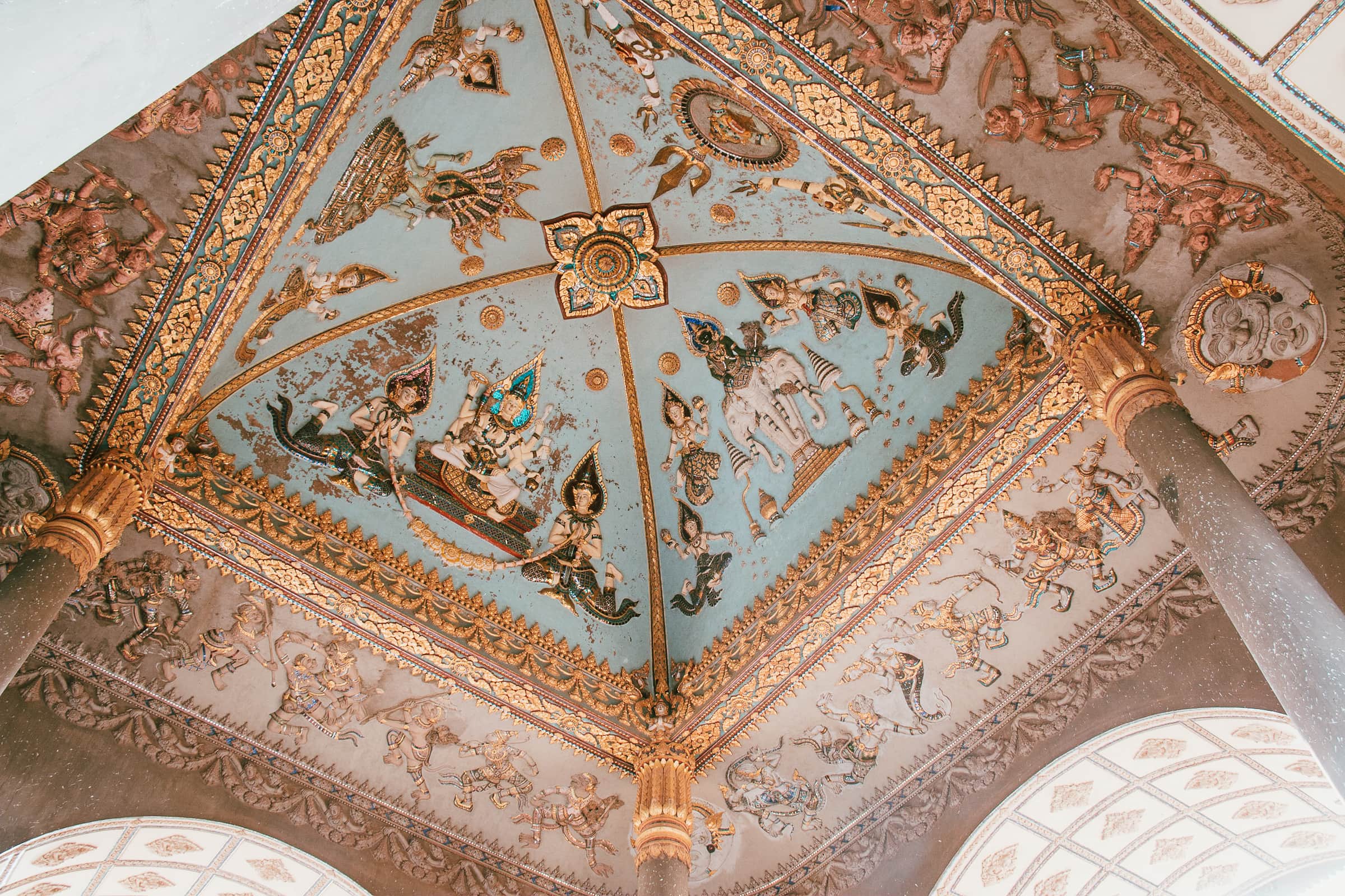 ceiling of patuxai monument in vientiane lao