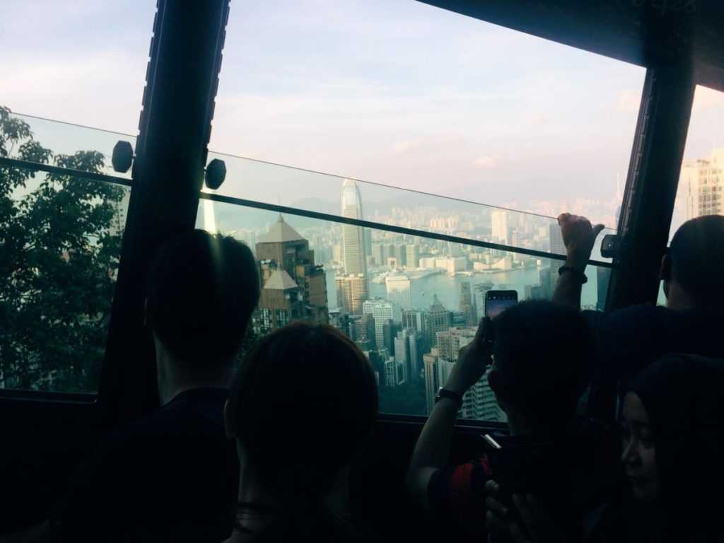 Riding the Peak tram in Hongkong