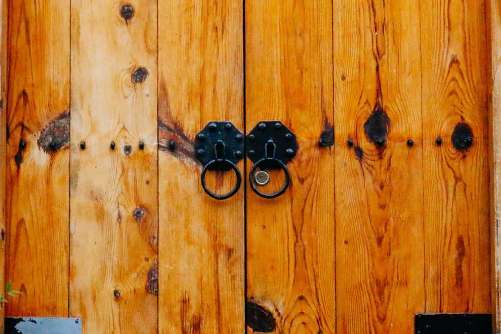 wooden door in hanok village seoul korea