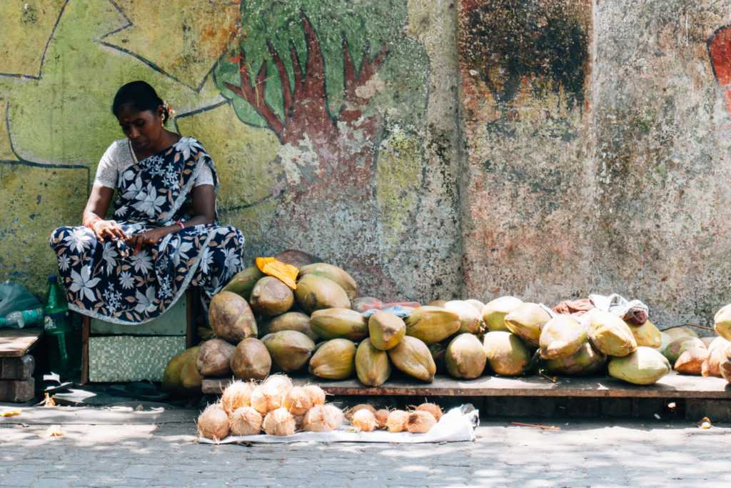 frau verkauft obst auf der straße mumbai indien
