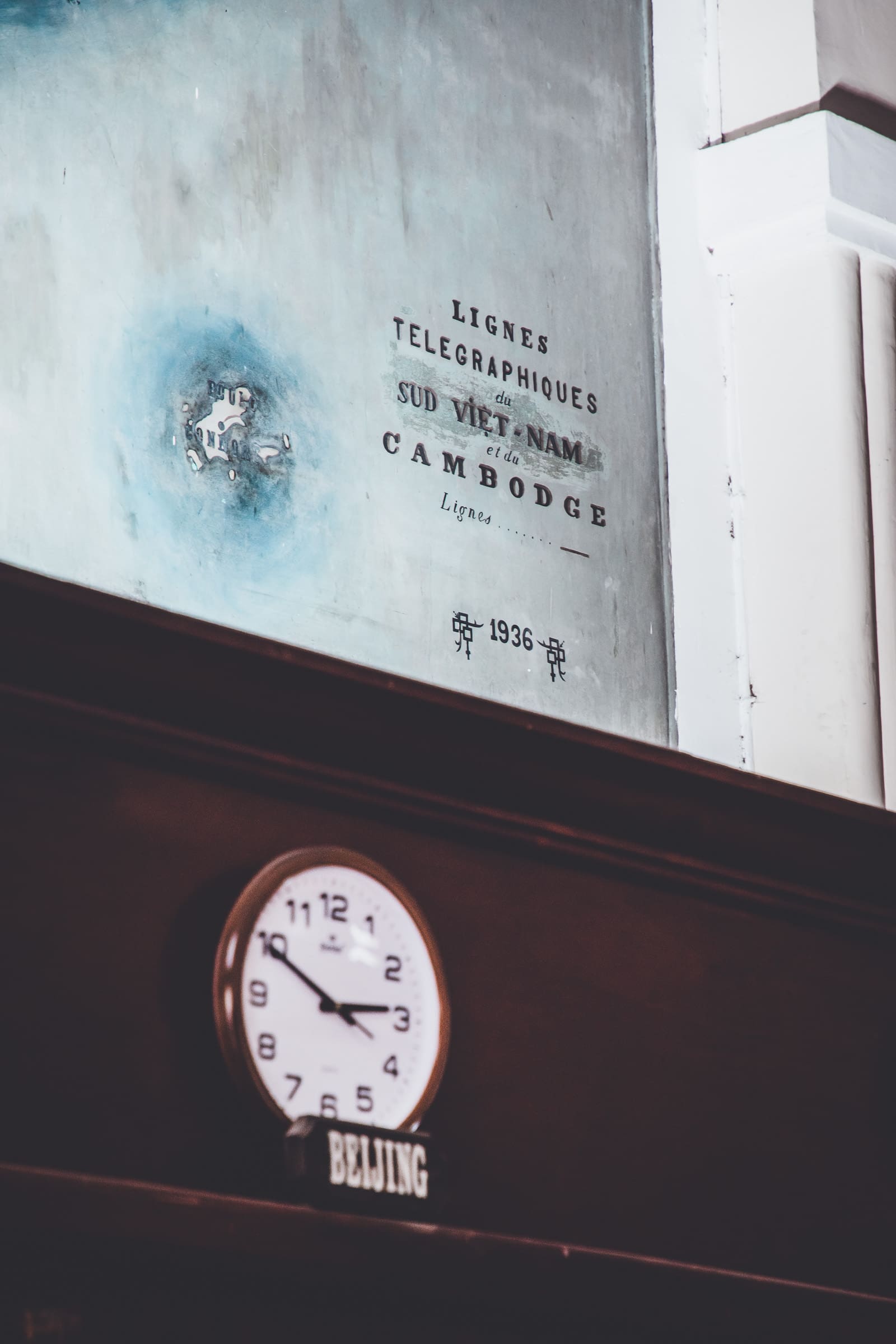 Saigon sights Clock and map in the main post office of Saigon
