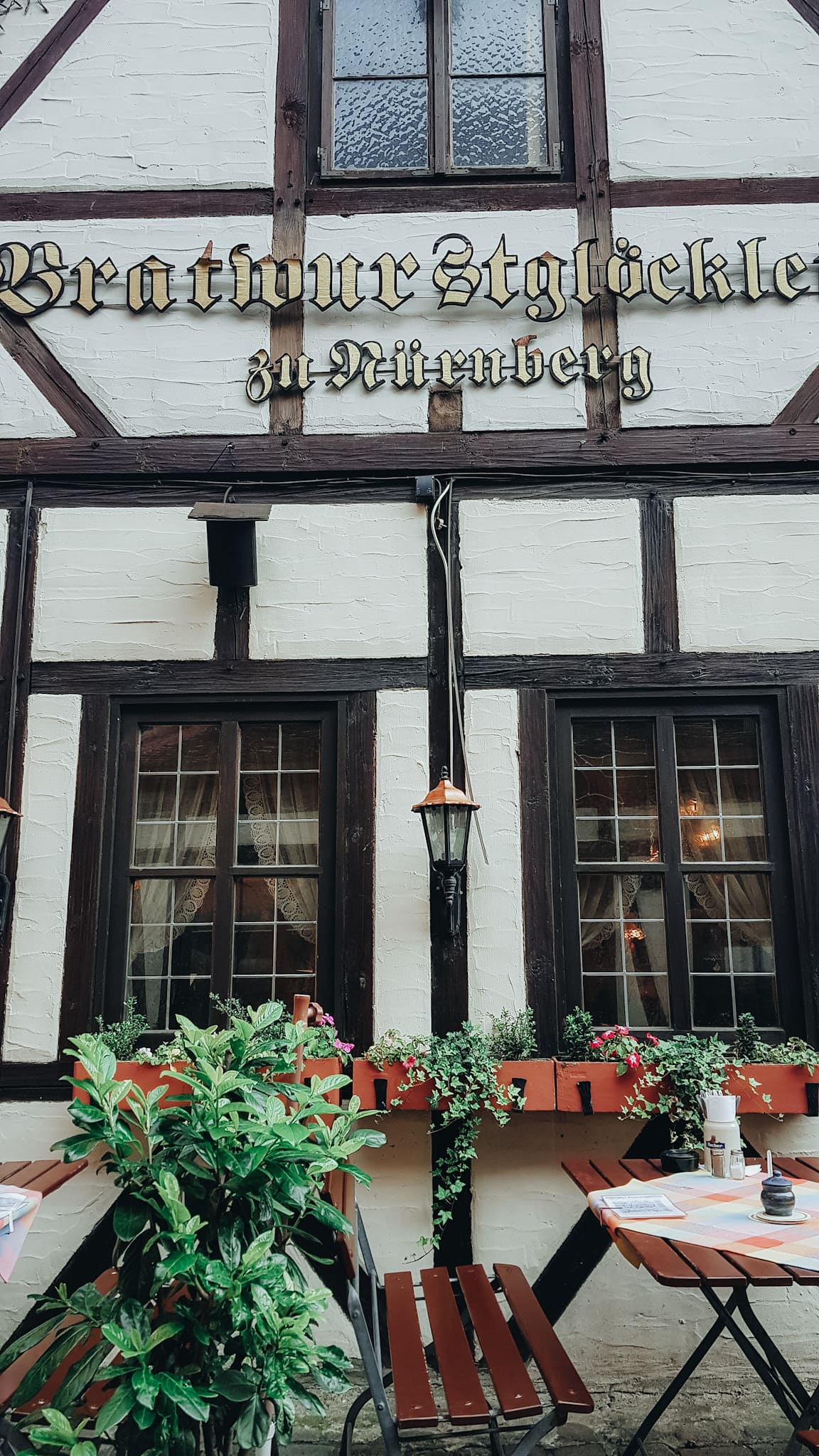 Nuremberg sights Bratwurstgloecklein in the Handwerkerhof half-timbered house