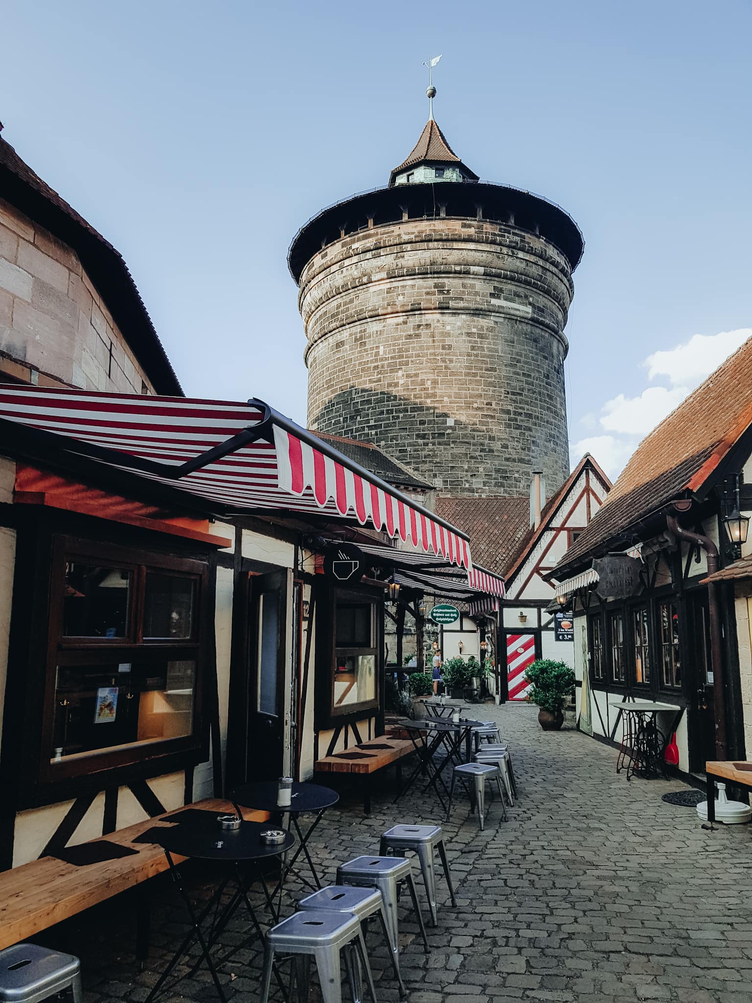 Nuremberg sights Handwerkerhof with tower and café