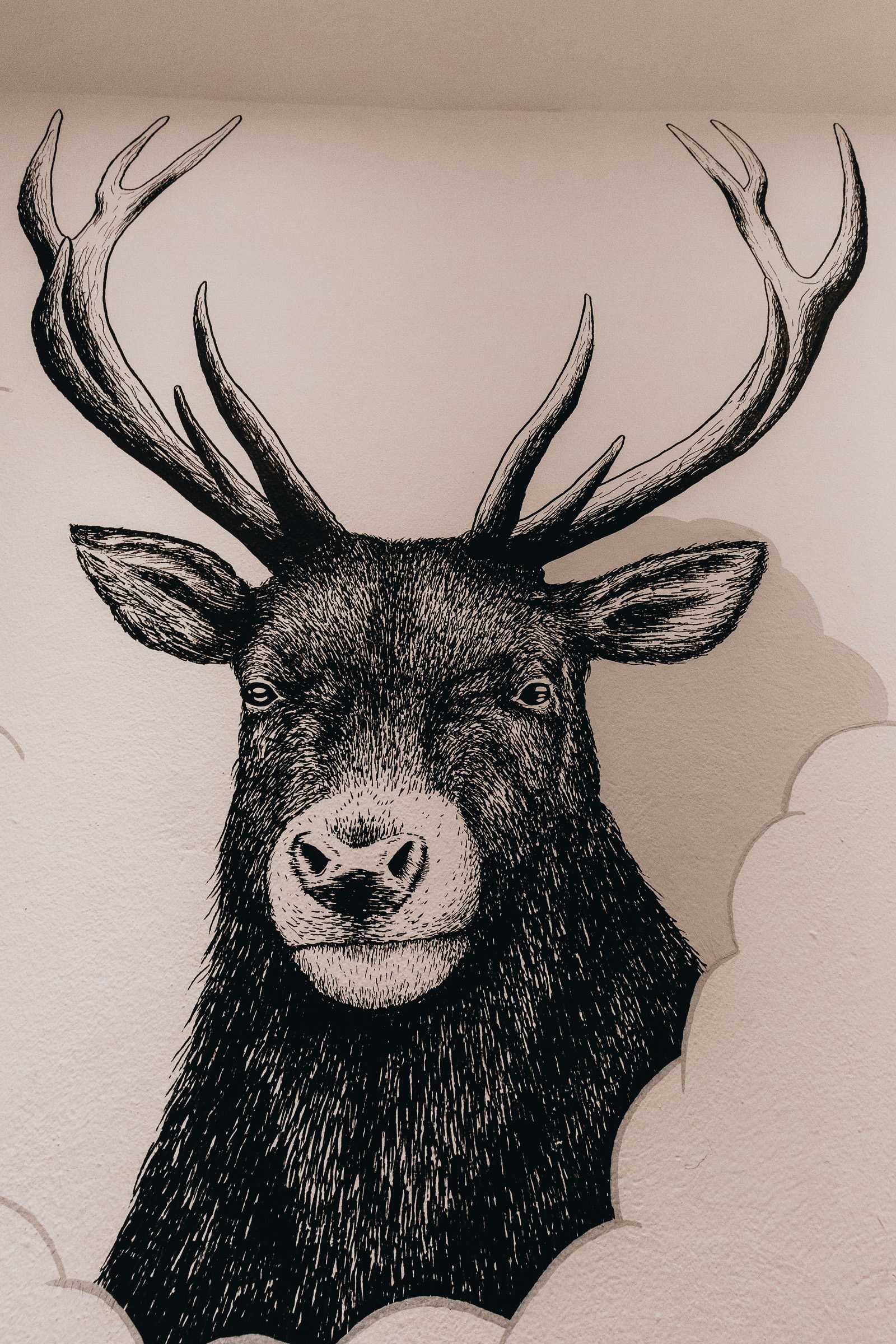 Zeichnung Hirsch schwarz weiß