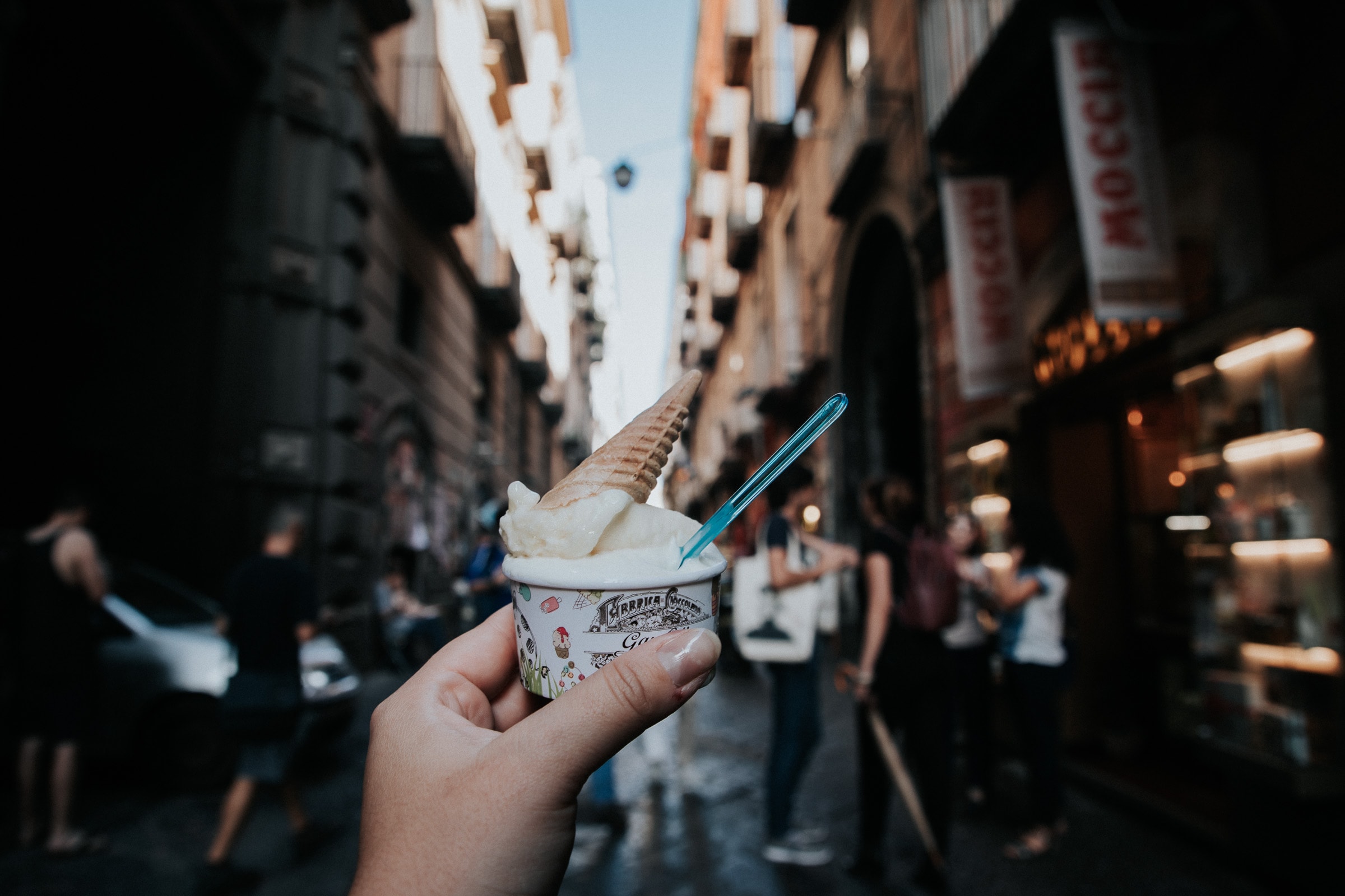 Eating ice cream on the Spaccanapoli in Naples