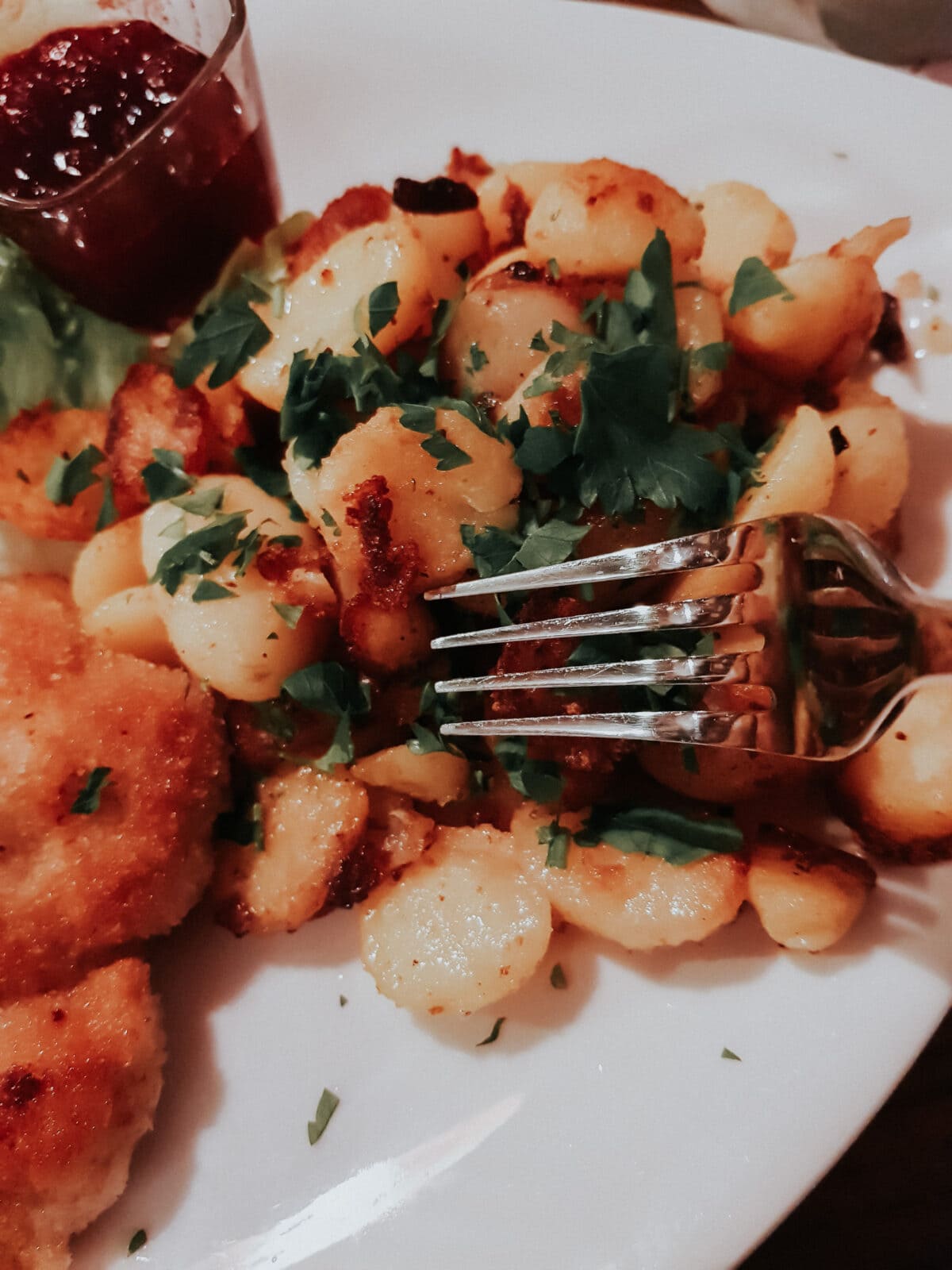 Schlossbräu Mariakirchen Bayrische Küche Bratkartoffeln Schnitzel