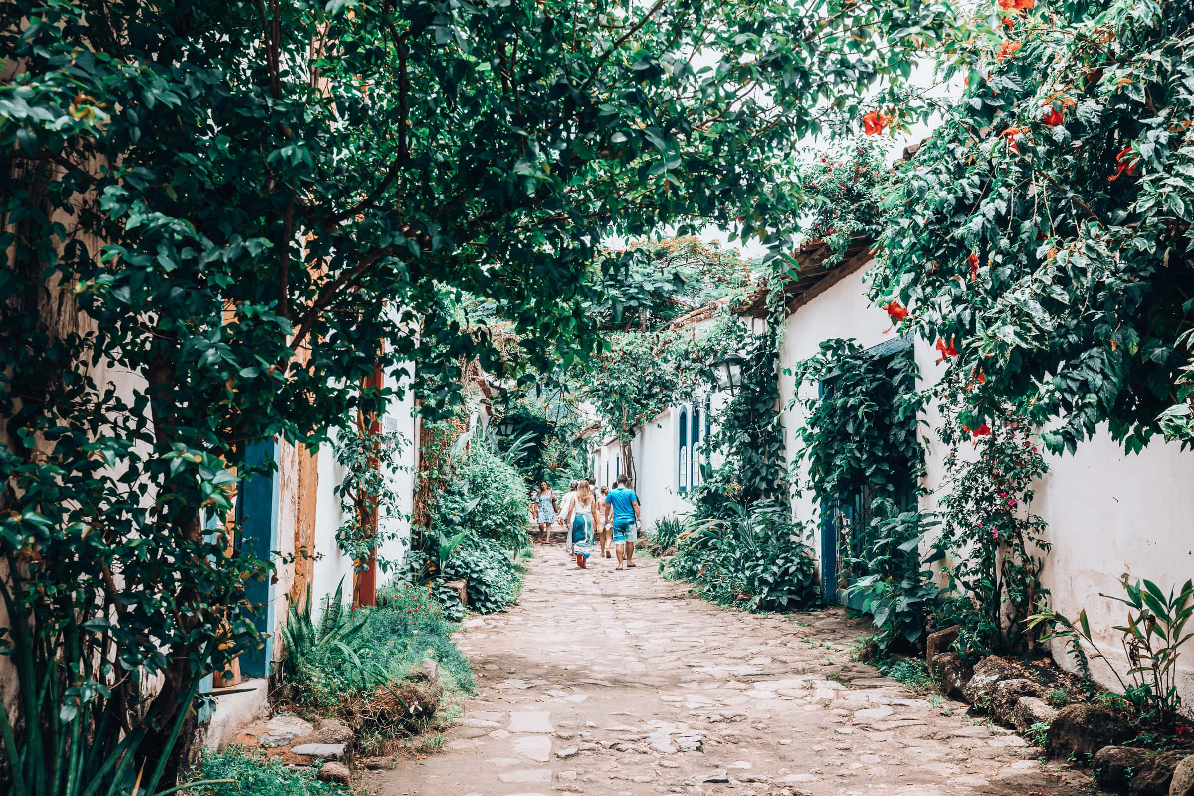 Paraty Altstadt Gasse mit Bäumen