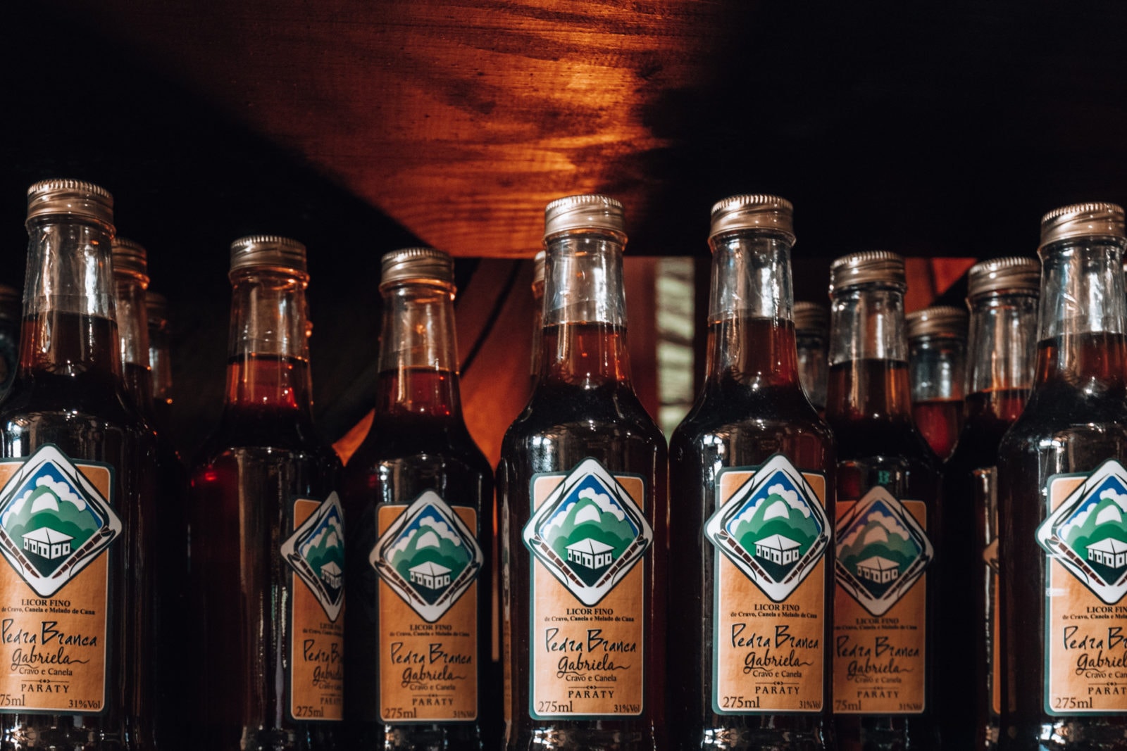 Bottles of Gabriela liqueur in the distellerie in Paraty