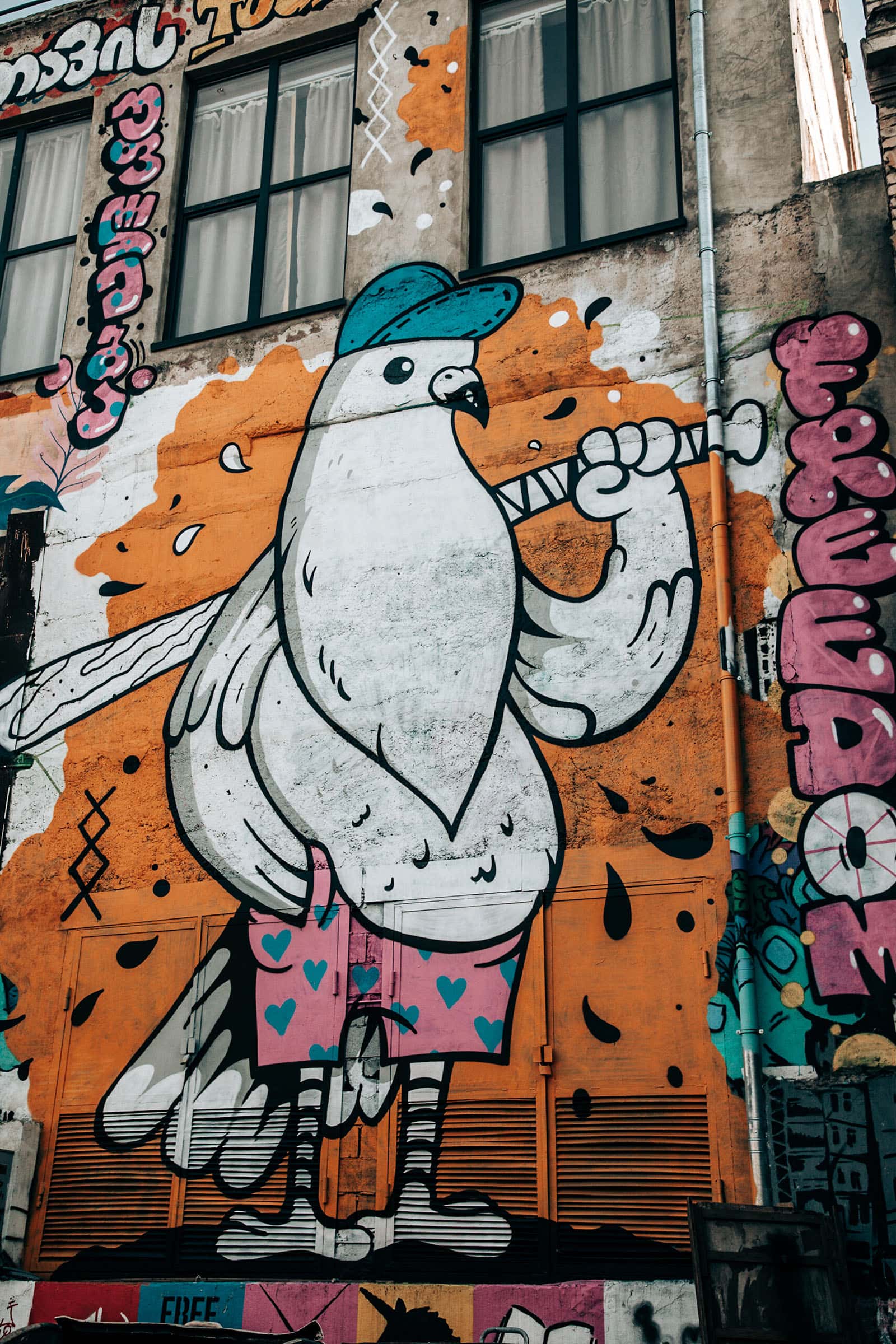 Street Art in Tbilisi Taube mit Baseballschläger