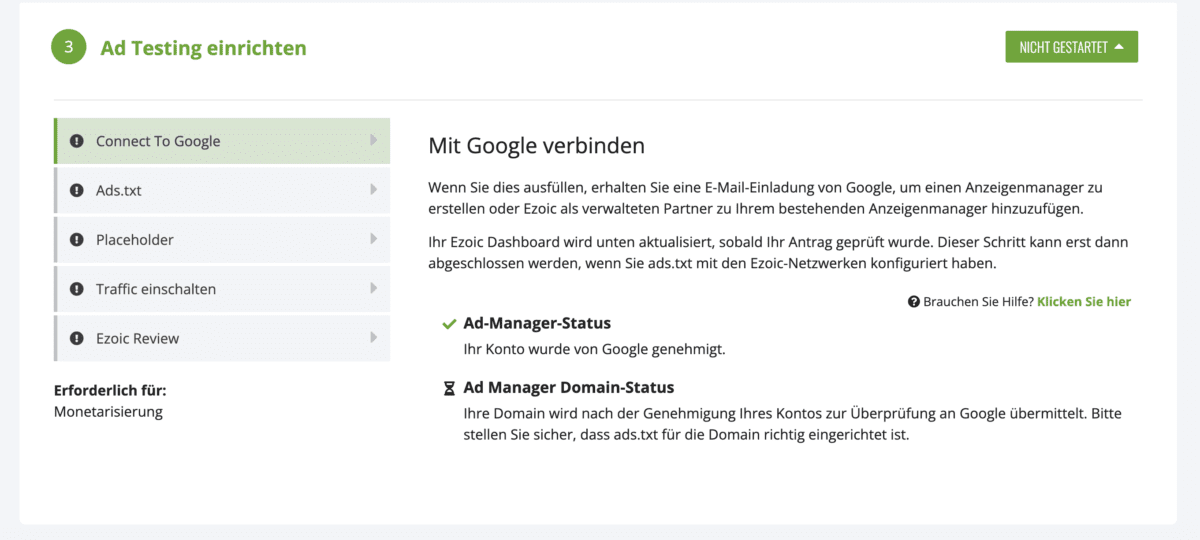 Ezoic Ad Testing einrichten