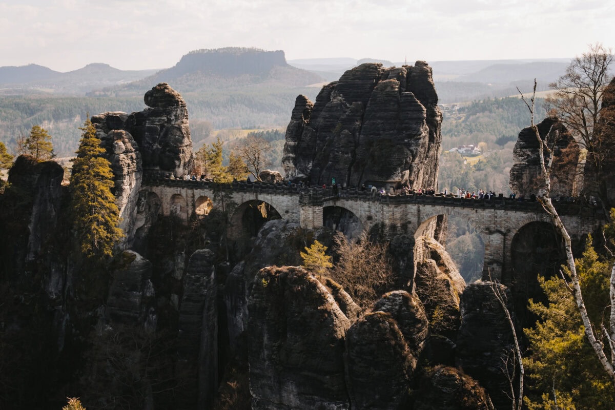 Bastei bridge between rocks in the Elbe Sandstone Mountains